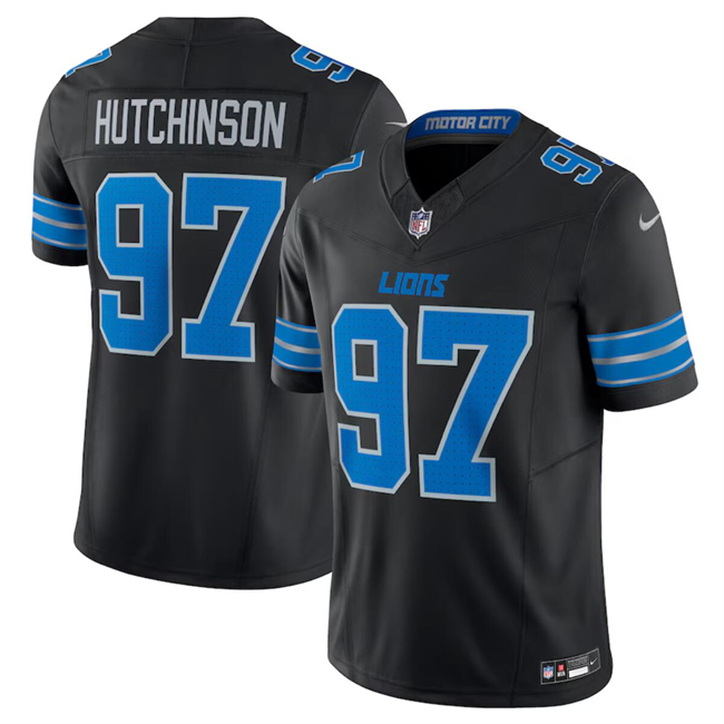 Men's Detroit Lions Customized Black 2024 F.U.S.E. 2nd Alternate Vapor Limited Stitched Jersey